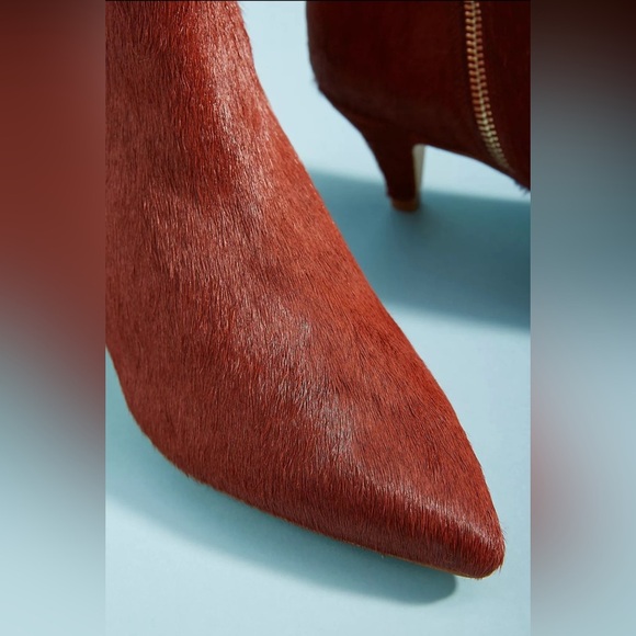 NWOB Anthropologie Calf Hair Pointed Toe Kitten Heel Booties Red Brown Maroon 6 - Picture 4 of 8